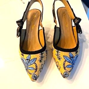 DIOR Blue Floral Embroidered Slingback Heels